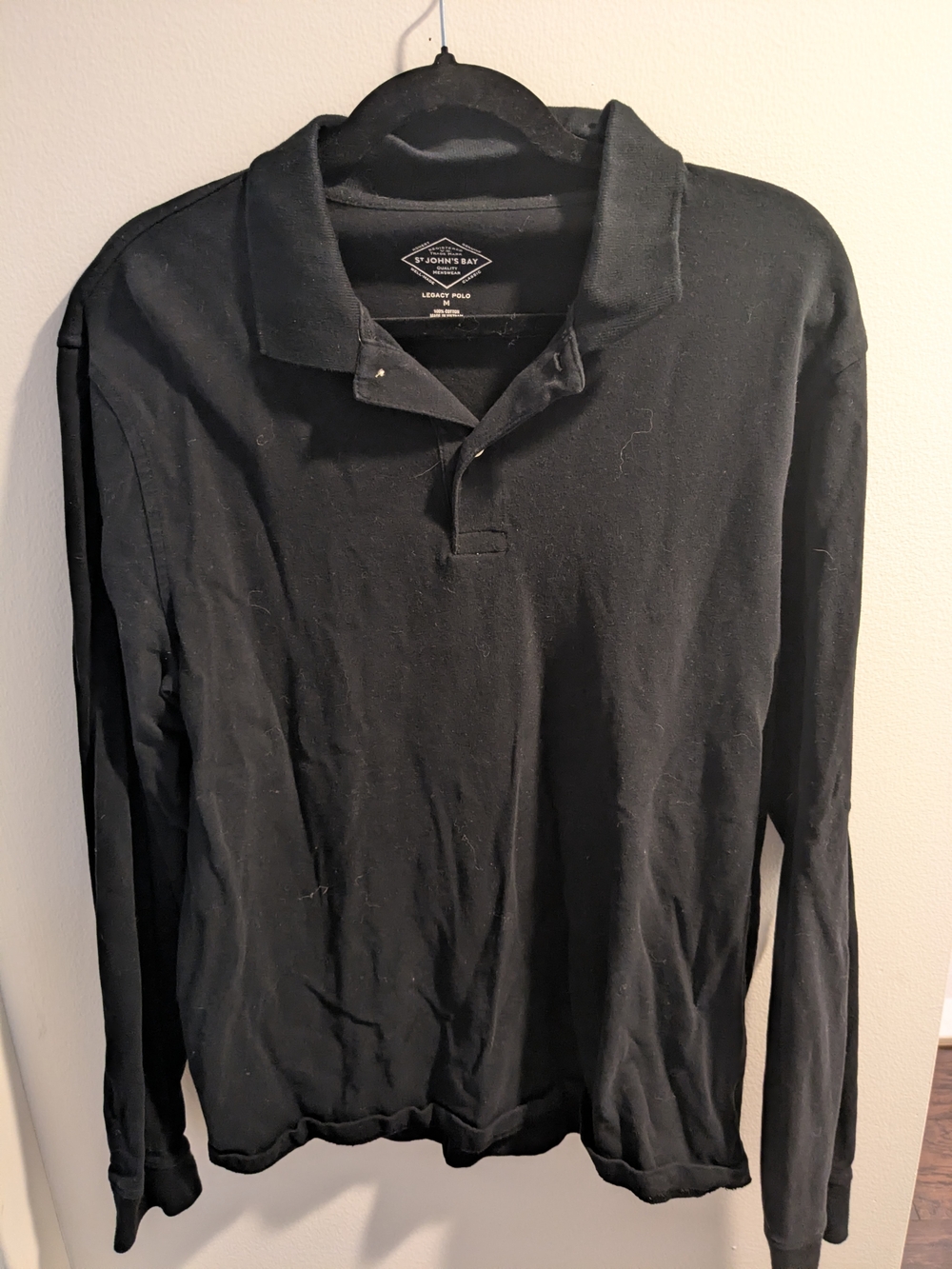 St. John's Bay Black Long-Sleeve Polo
